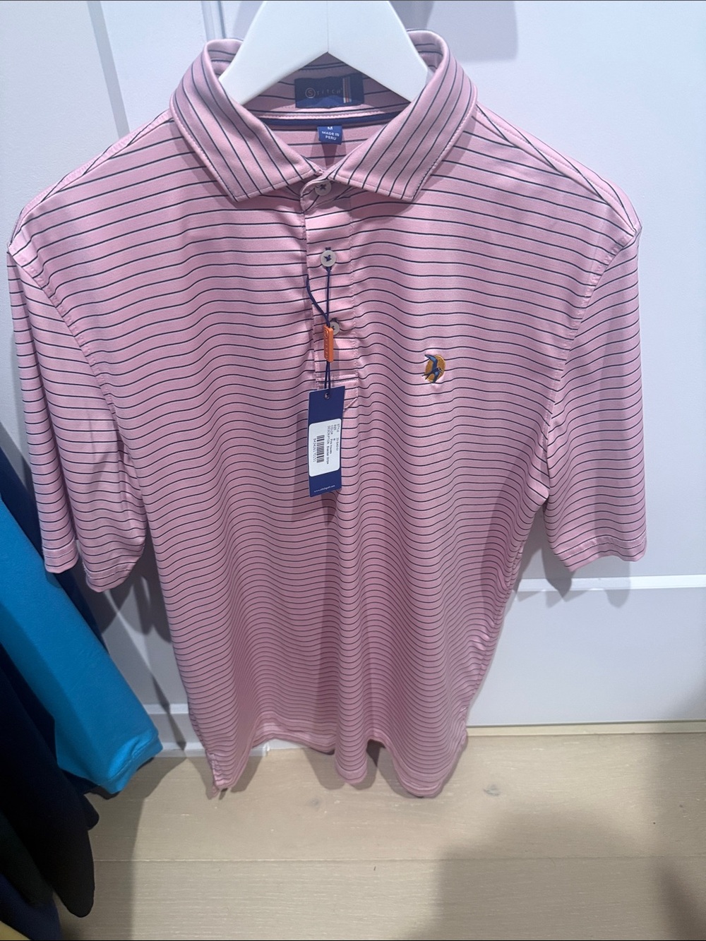 Galloway members only Pink Striped polo. Tags
